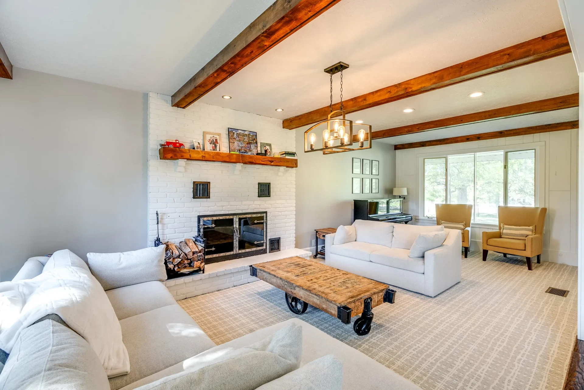 Home Remodel Hudson Oh Livingroom Couch Fireplace Piano Seating Area