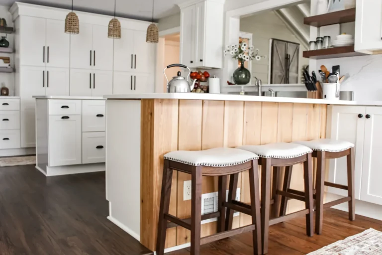 Kitchen Remodel Pepper Pike Oh Floor To Ceiling Cabinetry Double Penisula Bar Seats Open Shelves Wood Paneling Accent Piece