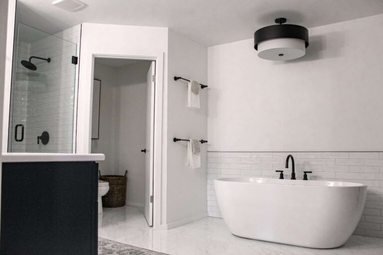 Bathroom Remodel Akron Oh Free Standing Tub Black Hardware Chandelier Light