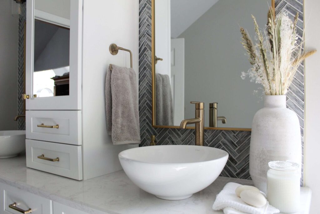 Bathroom Remodel University Heights Oh Brass Hardware Custom Cabinetry Porcelain Tile 1