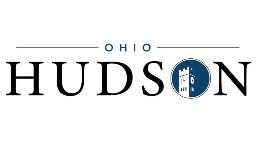 Ohio Hudson logo with large serif HUDSON text and a blue circular tower emblem